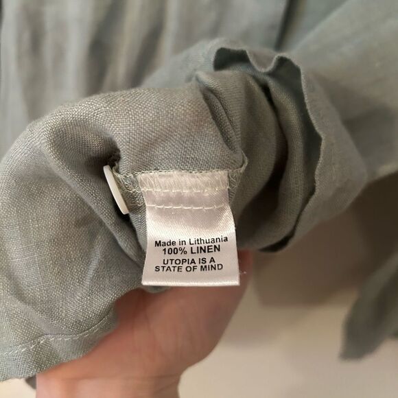 Flax Linen Women’s Size Large Light Dusty Sage Color Button up Blouse Top - Picture 7 of 9